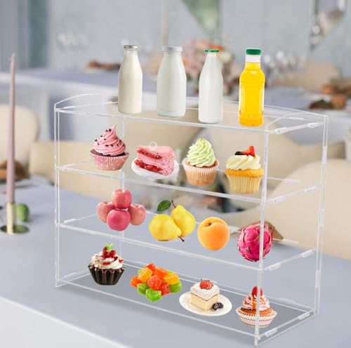 3 Tiers- Countertop Cookie Pastry Display Case Acrylic Clear Dessert Bakery Display Case Box for Retail Commercial or Home Party, Self Serve-Food Display Baked Goods, Bread Donut, Cupcake,Fruit