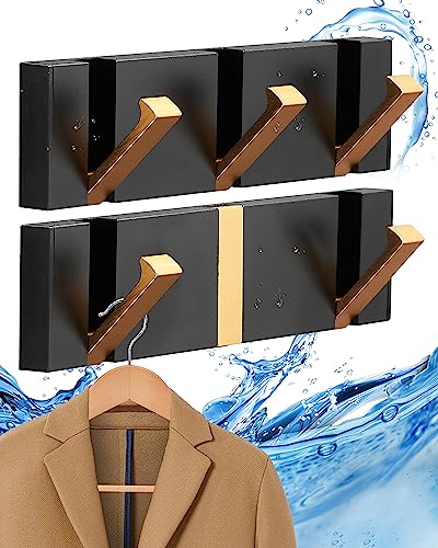 2 Pack，Elegant Black Waterproof Wall Hooks, Foldable Towel Hooks for Bathrooms - Stylish Coat Hooks Wall Mounted - Ideal for Bathroom, Kitchen, Balcony Décor - Space-Saving Storage Solution
