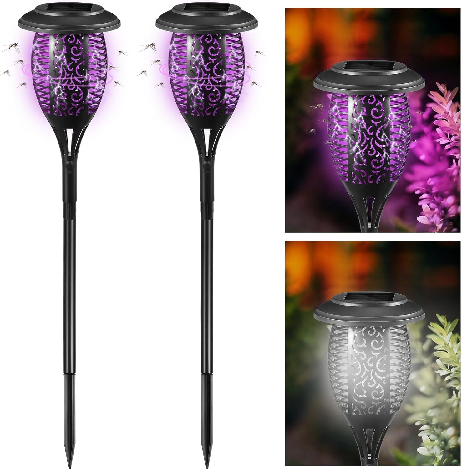 2 Pcs Mosquito Zapper Outdoor Waterproof Cordless Solar Bug Light Insect Mosquito Light 2 in 1 Lighting Mosquito Trap Outdoor Portable Bug Repellent Outdoor for Home Camping Backyard (Round)