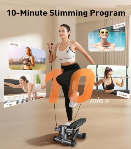 Steppers for Exercise, Stair Stepper with Resistance Bands, Mini Stepper with 300LBS Loading Capacity, Hydraulic Fitness Stepper with LCD Monitor