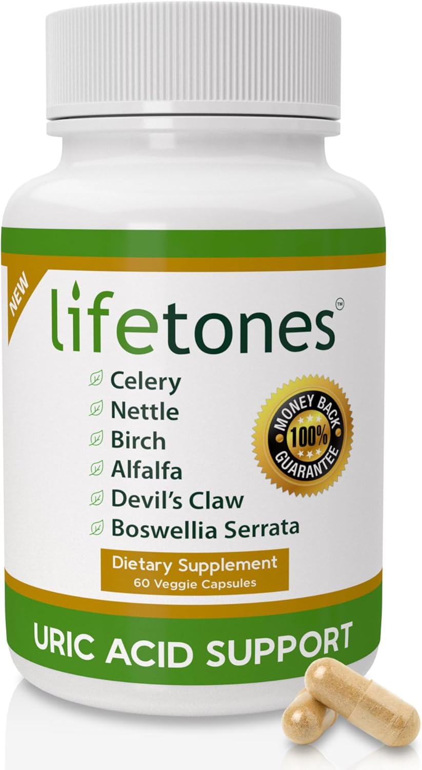 Lifetones Uric Acid Support - Herbal Joint Cleanse for Men and Women - Natural Remedy, Flexibility Boost - Non-GMO, Gluten-Free - 60 Vegan Vitamins