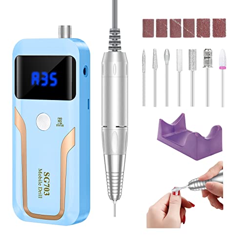 Portable Nail Drill Professional 35000 RPM, Rechargeable Electric Nail File Machine E File for Acrylic Nails Gel Polishing Removing, Cordless Efile with Bits Kit for Manicure Salon Home, Black