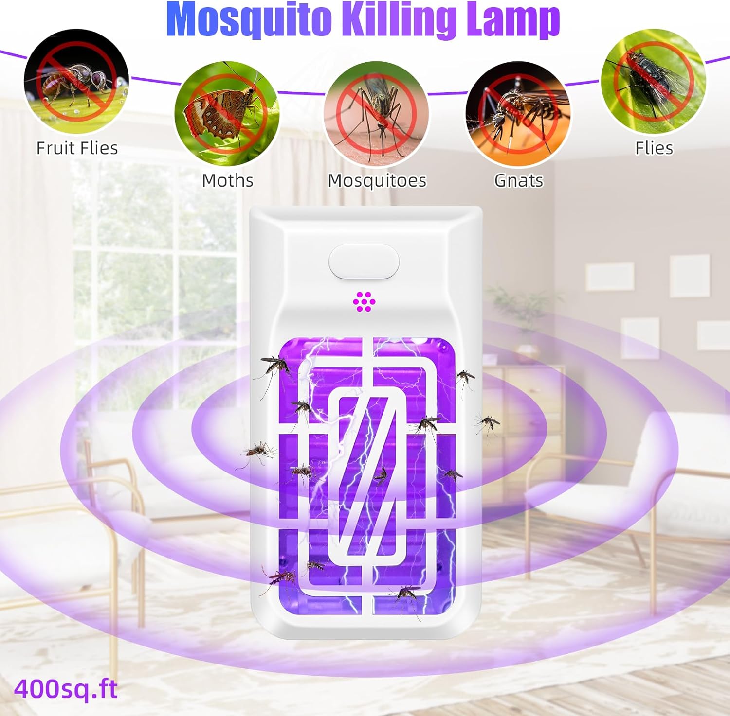 Bug Zapper Indoor Plug in Electronic Mosquito Zapper Indoor Mosquito Killer Lamp with UV Light Attractant, Fruit Fly Traps Indoor for Home, Living Room, Office Pest Control, 2 Pack