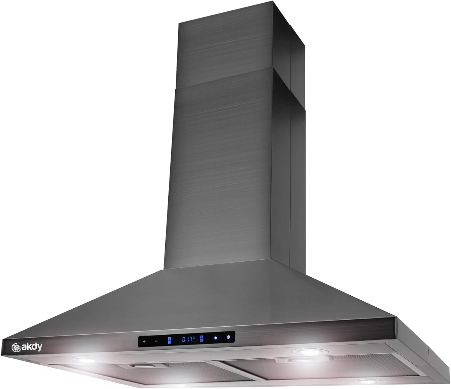 AKDY 30 in. 343 CFM Convertible Island Mount Range Hood Touch Controls and LED Lights in Black Stainless Steel