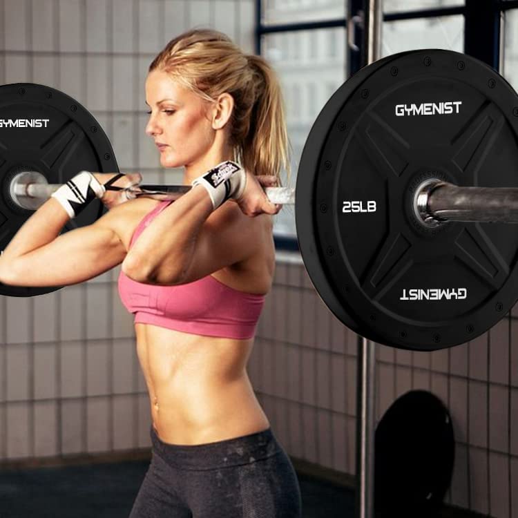 GYMENIST Bumper Plates is Made for 2 Inch Olympic Bars, Available from 10 LB up to 55 LB Black Or Multi Color Premium Commercial Gym