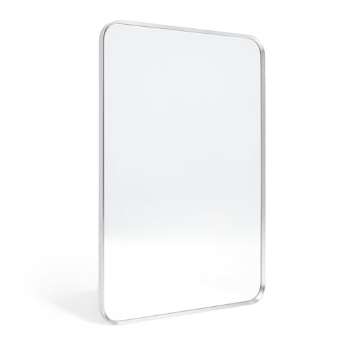 Wall Mount Small Mirror, Brushed Gold Metal Framed Rounded Corner Rectangular Makeup Mirror for Bathroom, Bedroom, Living Room (12