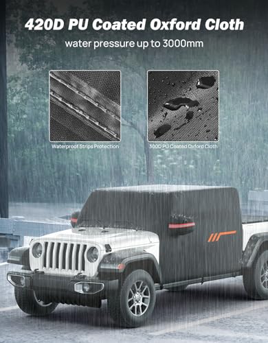 JOYTUTUS Cab Cover Compatible with Wrangler JK JL Unlimited 4 Doors 2007-2024, Wrangler Cover 4 Door Waterproof Wrangler Rain Cover All Weather Car Cover Windproof Cover Scratch Resistant Auto Cover