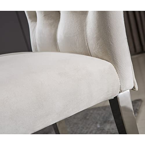 AZhome Dining Chairs, Grey Velvet Upholstered Dining Room Chair in Buttons Tufted, Silver Stainless Steel Legs(Set of 8)