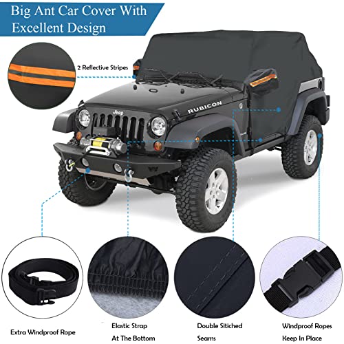Big Ant Car Cover,Waterproof 6 Layers Car Cab Cover for Je-ep Wrangler 2 Doors,Heavy Duty Half Car Cover Protect from Snow Rain Hail Sunshine,Fit for SUV J-eep Wrangler JKU JLU 1987-2022