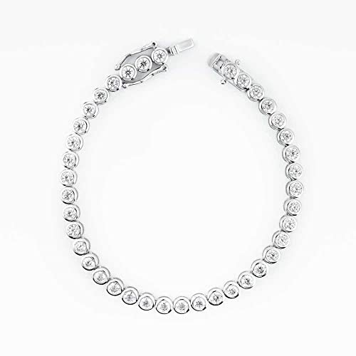 TwoBirch Sterling Silver and Moissanite Bezel Set Tennis Bracelet (3MM)