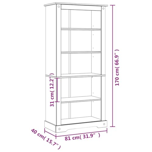 Bookcases & Standing Shelves 5-Tier Bookcase Mexican Pine Corona Range 31.9