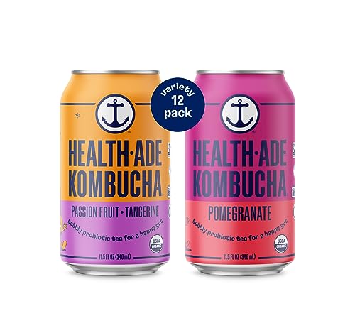 Health-Ade Canned Kombucha Tea Organic Drink, Fermented Tea with Living Probiotics, Detoxifying Acids, Supports Gut Health, Non-GMO, Vegan, Gluten Free, 12 Pack (11.5 Fl Oz Cans), Bubbly Besties Variety Pack in Cans