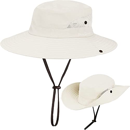 Women's Sun-Hat UV-Protection-Foldable Mesh Wide-Brim Outdoor Summer Beach Fishing Hat with Ponytail-Hole