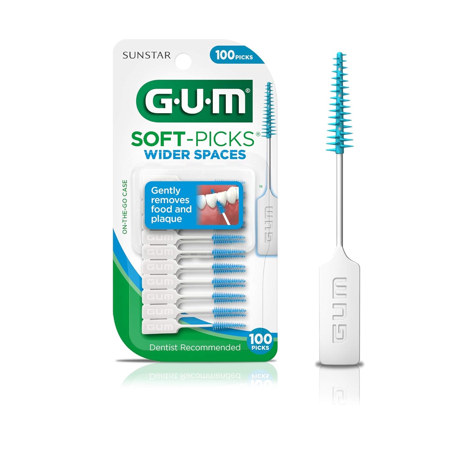 GUM Soft-Picks Wider Space, Easy to Use Dental Picks for Teeth Cleaning and Gum Health, With Convenient Carry Case, Dentist Recommended Dental Floss Picks, 100ct (6pk)