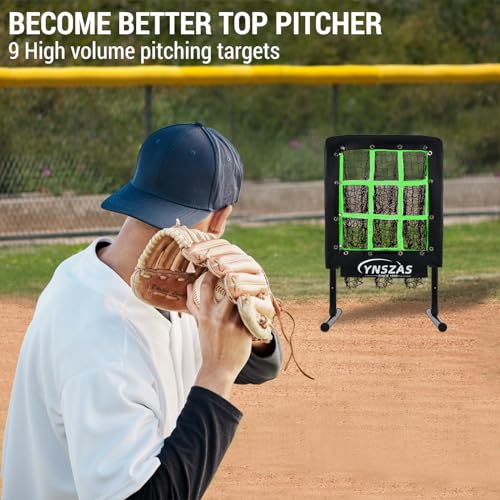 𝑵𝑬𝑾 Baseball Pitching Net with 9 Target Throw Hole Pockets, Professional Height Adjustable Strike Zone for Pitch & Hitting Practice Equipment, Portable Pitcher Training Net for Baseball Gear