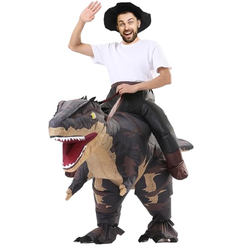 MXoSUM Inflatable Dinosaur Costumes for Adult T-REX Ride on Halloween Costume Funny Dino Blow up Costume