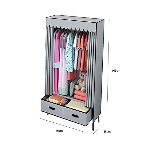 Corner Wardrobe, Portable Fabric Wardrobe Solid Color Bedroom Open Wardrobe with Drawer Design Storage Closet(Size:168 * 140 * 45CM) (168 * 140 * 45CM)