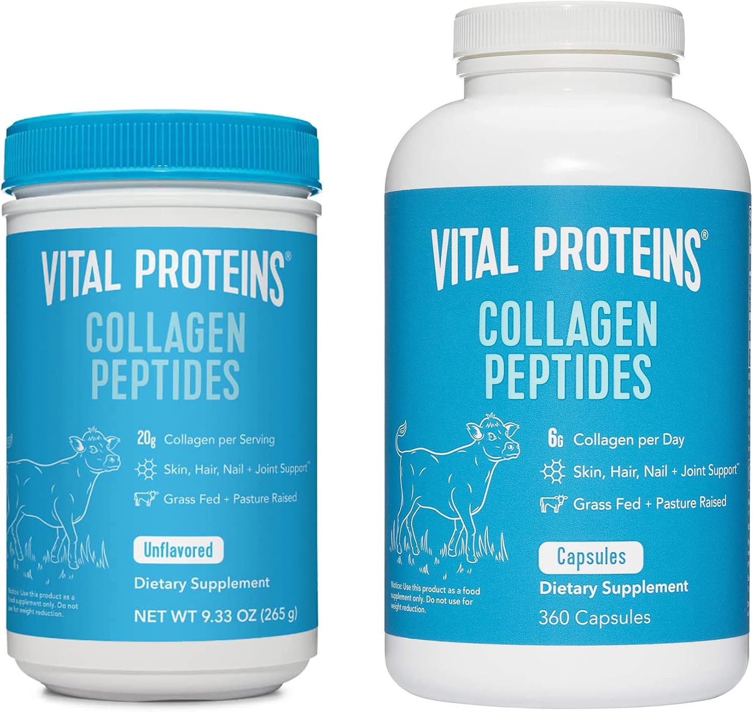 Vital Proteins Collagen Peptides Powder Unflavored 9.33 OZ+Collagen Pills Supplement 360