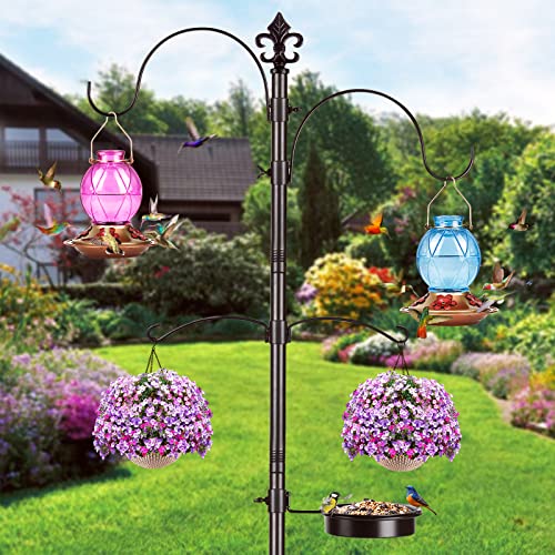 BOLITE Hummingbird Feeder, Glass Hummingbird Feeders for Outdoors Hanging, 5 Feeding Ports, 18 Ounce, 2 Pack, Red & Purple