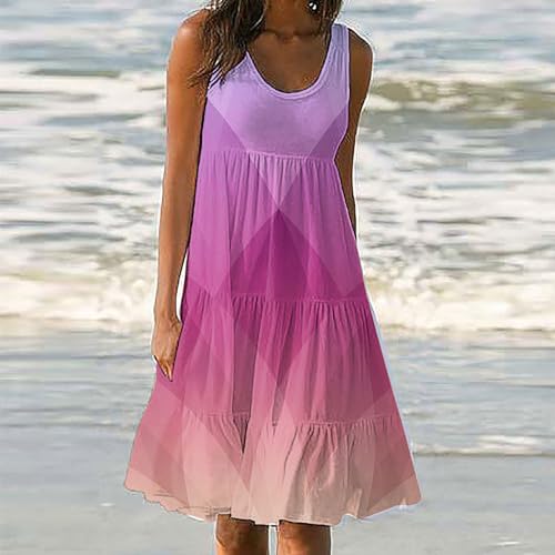Eduavar Mini Dresses for Women Summer, Sundresses for Women Casual Beach Mini Dress Gradient Print Sleeveless Tank Dress