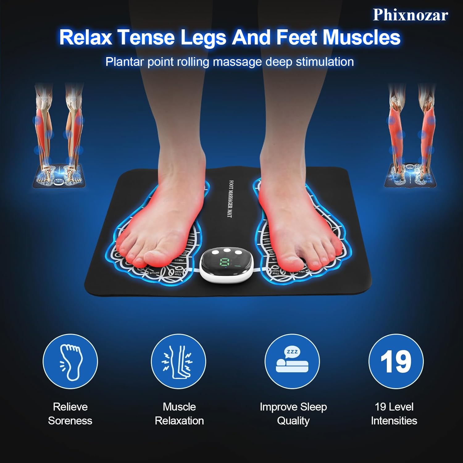 EMS Foot Massager Mat -Foot Massager Pad, Muscle Relaxation, Foldable Legs & Feet Massager Pad with 15 Modes,TENS (Mode:KTR-2493)
