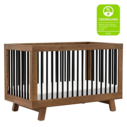 babyletto Hudson 3-in-1 Convertible Crib with Toddler Bed Conversion Kit in Natural Walnut/Black, Greenguard Gold Certified
