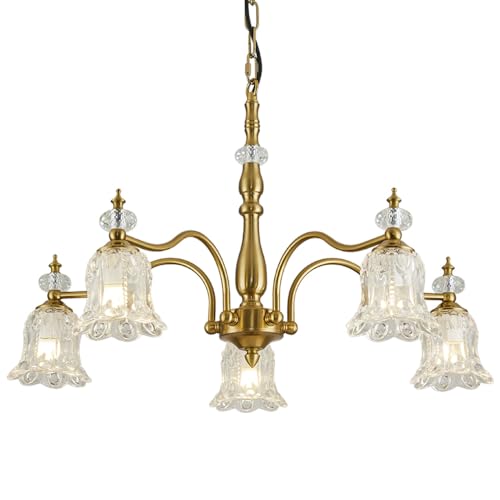 3 Lights Gold Chandelier,Vintage Elegant Rustic Chandeliers Glass Pendant Light Fixture for Dining Room Kitchen Living Room Bedroom