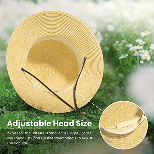 Simplicity Women's UPF 50+ Wide Brim Braided Straw Sun Hat with Lanyard