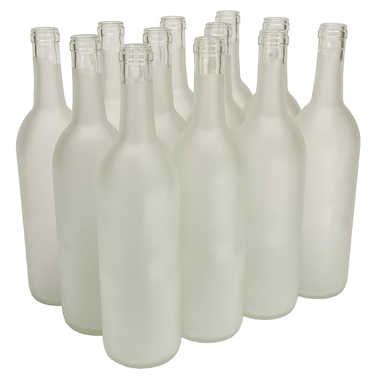 North Mountain Supply - 750ml Glass Bordeaux Wine Bottle Flat-Bottomed Cork Finish - Case of 12 - Frosted