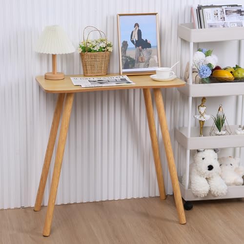 27 Inch Small Computer Desk, Desktop Student Study Table, Modern Wood Desk, Ergonomic Arc Design Writing Table, Writing Desk for Home Office Workstation