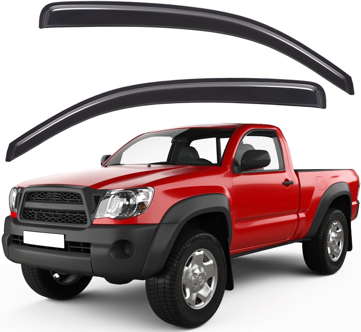 Lightronic WV92153 Outside Mount Side Window Deflectors Visors Vent Rain Guards, Dark Smoke, 2-Pieces Set, Fits 2005-2014 Toyota Tacoma Regular Cab