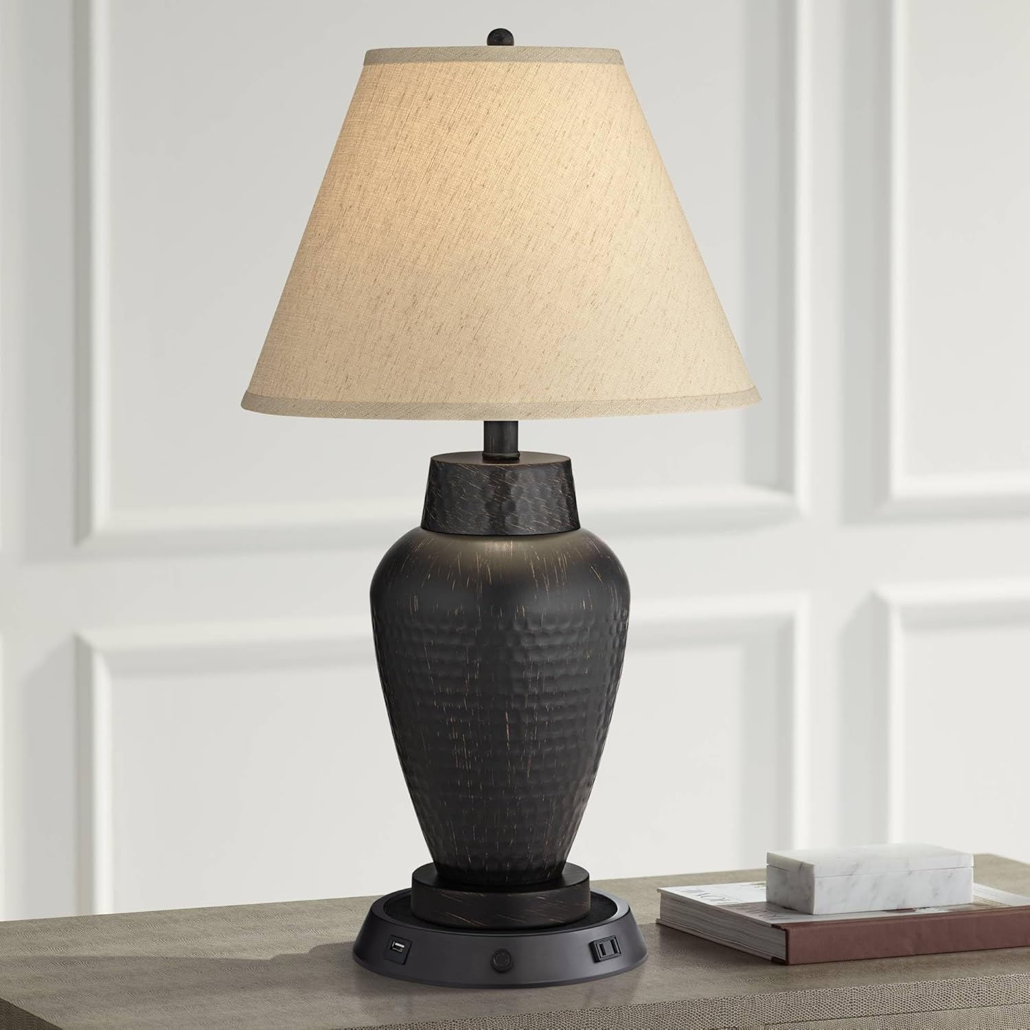 Regency Hill Auburn Modern Industrial Table Lamp with Dimmable USB and AC Power Outlet Workstation Charging Base 25