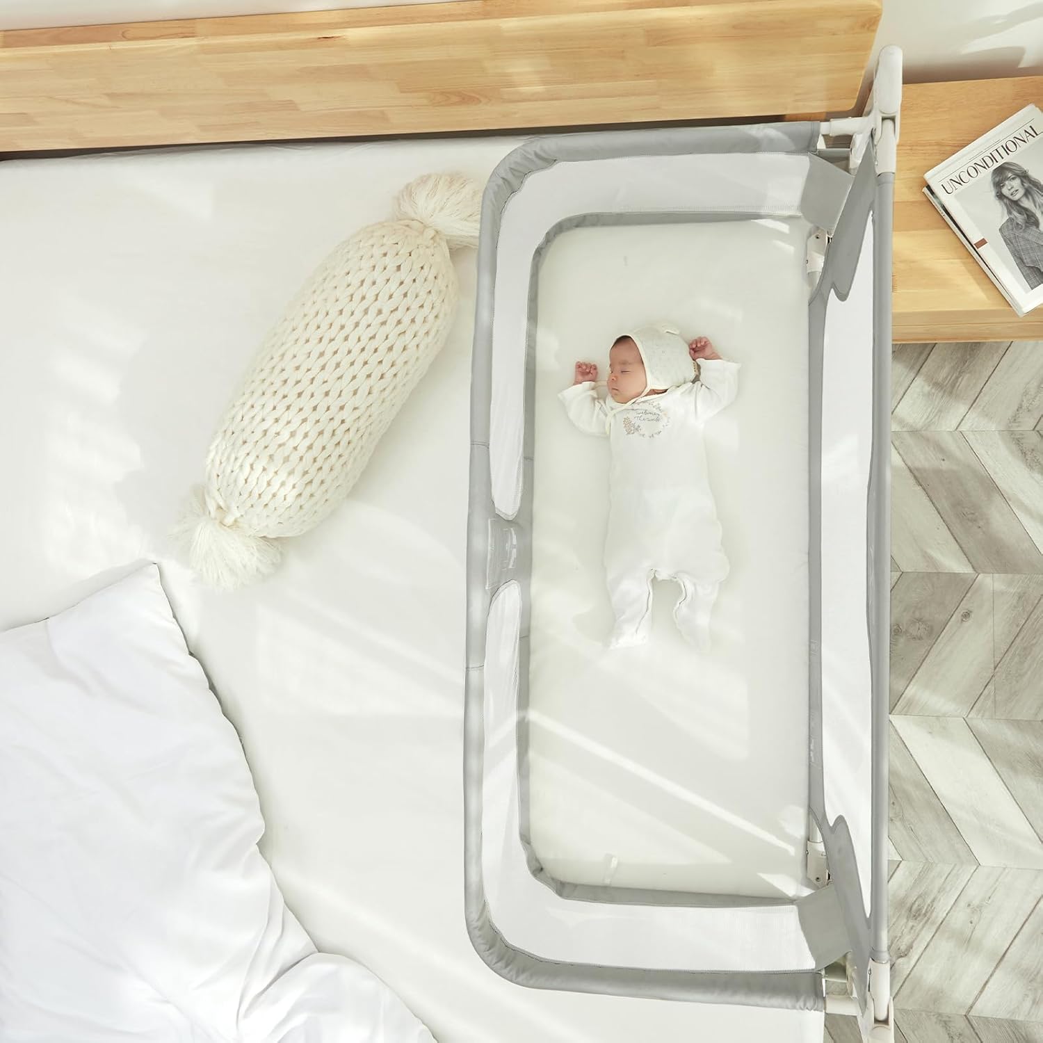 SISTINE Baby Bedside Crib, 3 in 1 Baby Bassinet, Baby bedside bassinet, Safe bedside bassinet,Crib Safe Sleeping Together，Infant/Baby Boy/Baby Girl/Crib Side Bassinet (Gray)