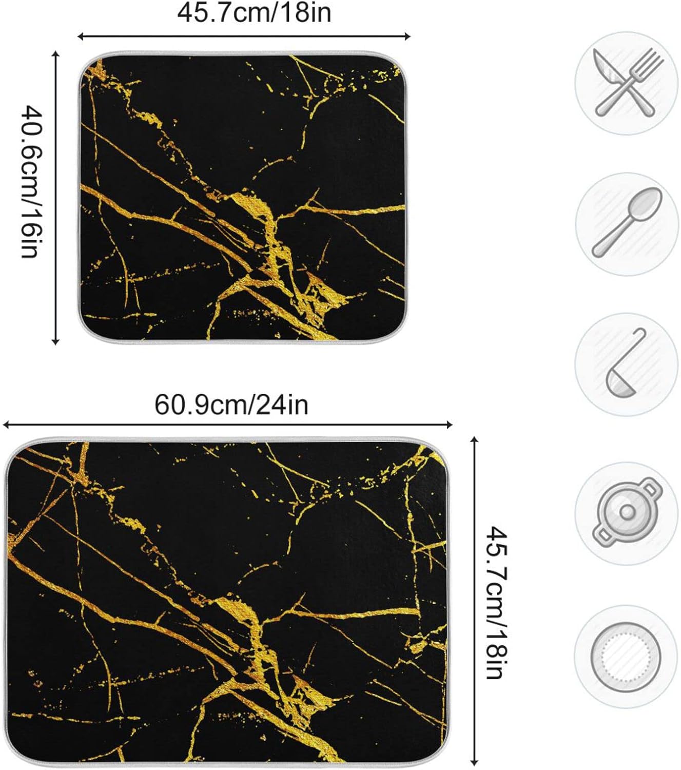 Dish Drying Mat for Kitchen Counter, Microfiber Dish Drainer Mat for Kitchen Countertop (Marble, 16x18in)