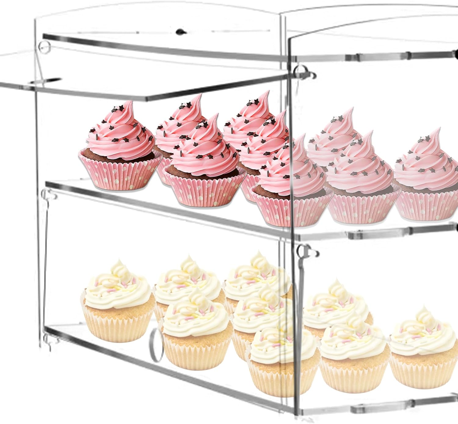 Acrylic Pastry Display Case, 2 Tray Commercial Countertop Bakery Display Case , 19.2x9x10.5 inch Acrylic Bread Display Box