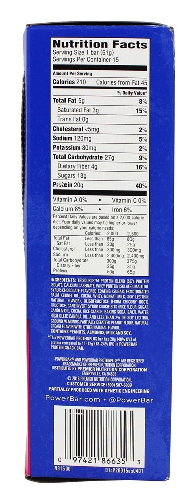 PowerBar Protein Plus Bar, Cookies N Cream, 15 Bars, 2.15 oz (61 g) Each