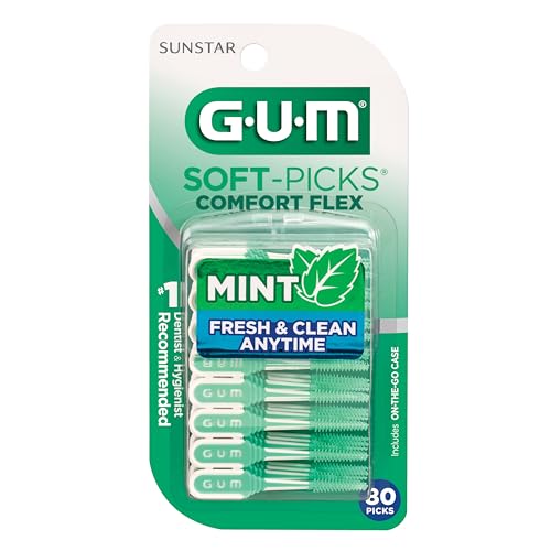 GUM Soft-Picks Comfort Flex, Easy to Use Dental Picks for Teeth Cleaning and Gum Health, Disposable Interdental Brushes with Convenient Carry Case, Dentist Recommended Dental Floss Picks, 80ct