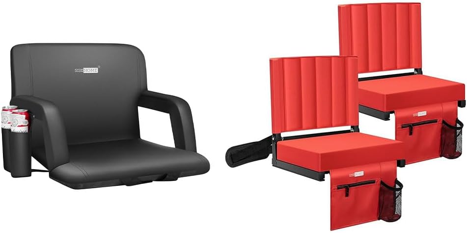 VIVOHOME 20 Inch Standard Width Reclining Stadium Seat Chairs with Backrest and Armrests Portable Stadium Seat for Bleachers with Back Support, 2 Pack Folding Bleacher Chair