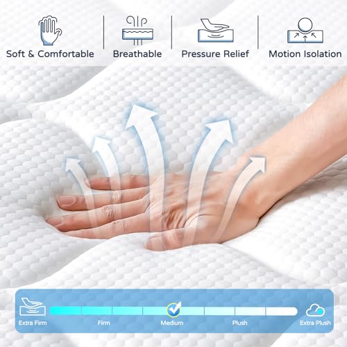 Queen Mattress 12 Inch, Upgrade Strengthen Queen Size Hybrid Mattresses in a Box, Memory Foam Queen Mattress Made of Individually Pocketed Springs for Support and Pressure Relief, Medium Firm