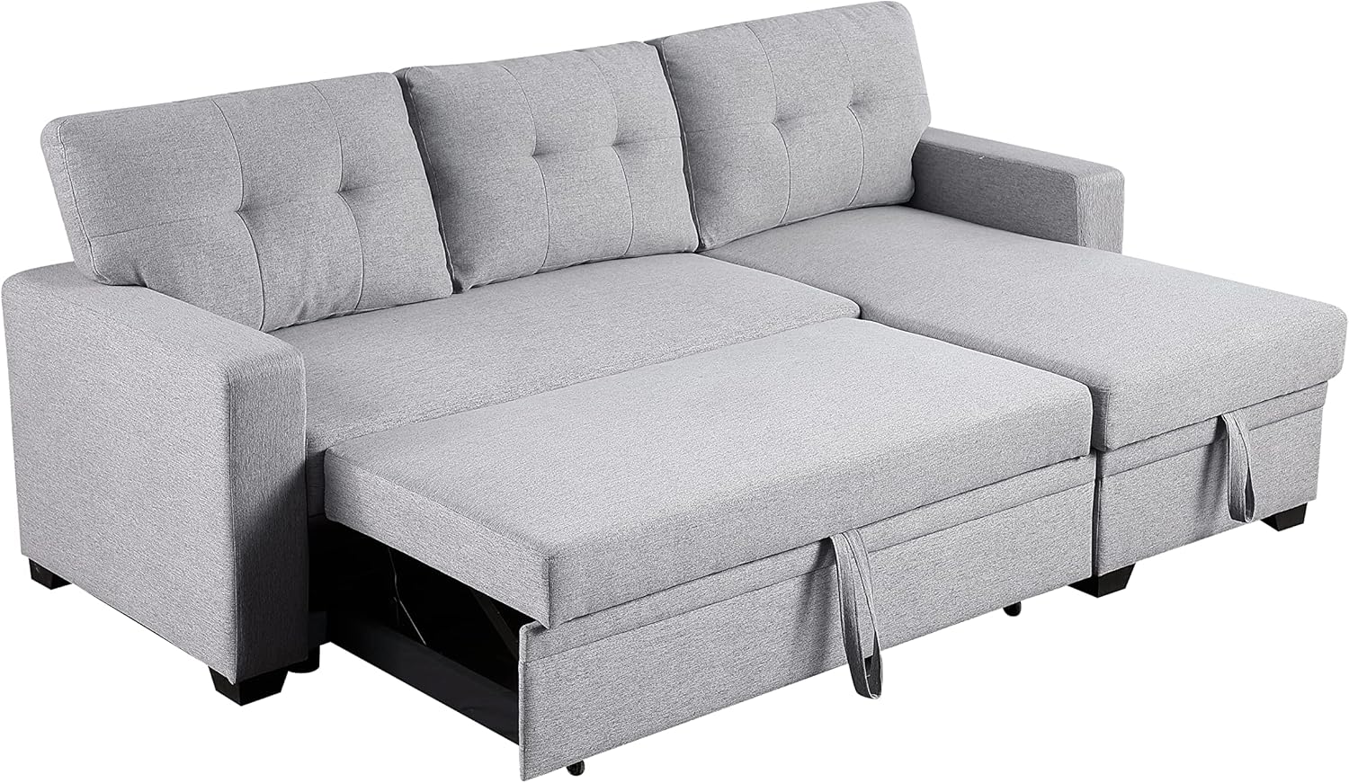 Devion Furniture Lenna Reversible Sectional Sleeper Sofa & Chaise, Light Gray