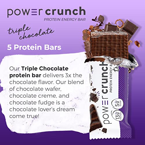 Power Crunch Whey Protein Bars, High Protein Snacks with Delicious Taste, Triple Chocolate, 1.4 Ounce (12 Count)