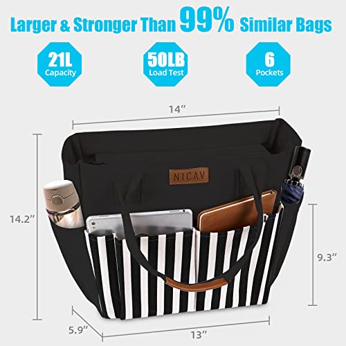 Nicav Canvas Tote Bags for Women, Large Utility Tote Bags with Pockets Zip Top for Teacher Nurse Work