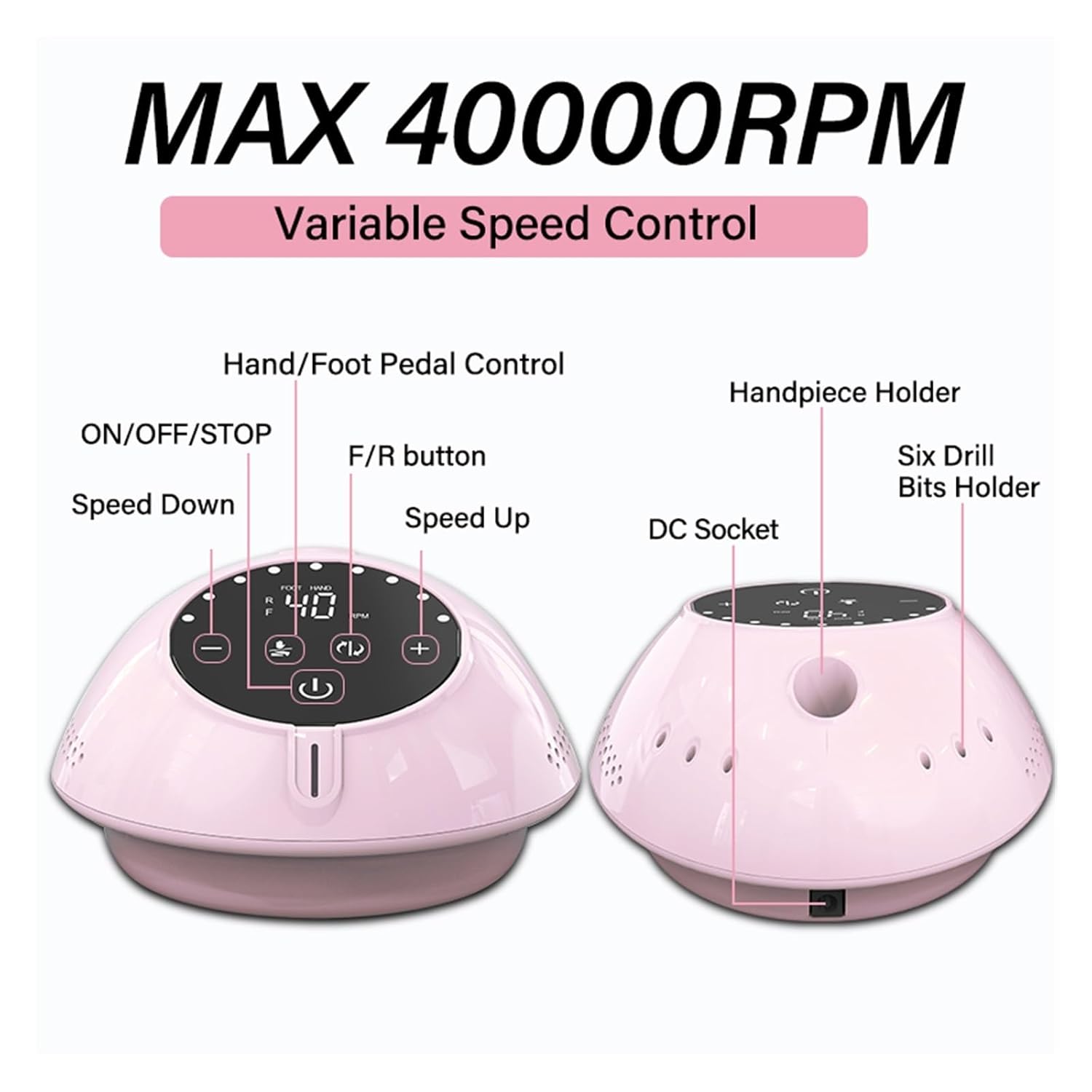 Nail Drill, 40000RPM Nail Drill Machine with HD Display Manicure Machine New Upgrade Electric Nail File with Cutter Nail Art Salon Tools Professional Nail Tools