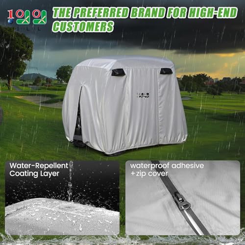 10L0L 2/4 Passenger Golf Cart Cover Fits for Yamaha EZGO Club Car, 400D Waterproof Durable Polyester Golf Cart Cover with Three Zipper Doors Windproof Sunproof - Black/Army Green/Sliver