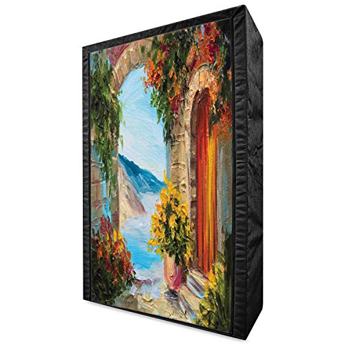 Ambesonne Romantic Portable Fabric Wardrobe, View from Italian Old Stone House Hills Painting Style Look Vine Leaves Flower, Clothing Organizer and Storage Closet with Shelves, 33.5