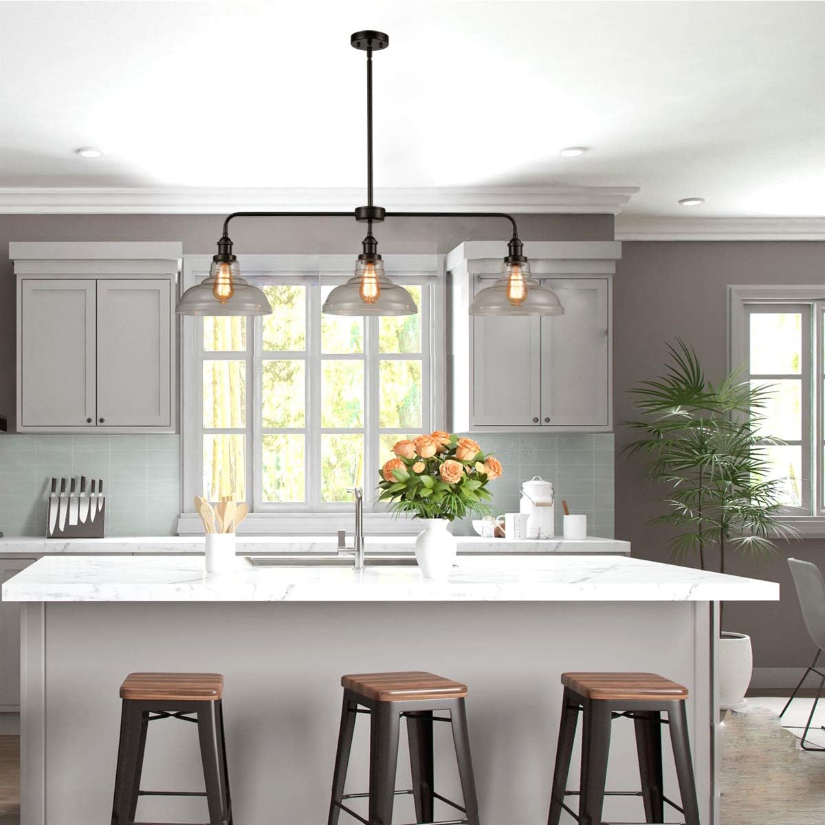 DANSEER Modern Large Glass Island Lighting Oil Rubbed Bronze Pendant Lighting