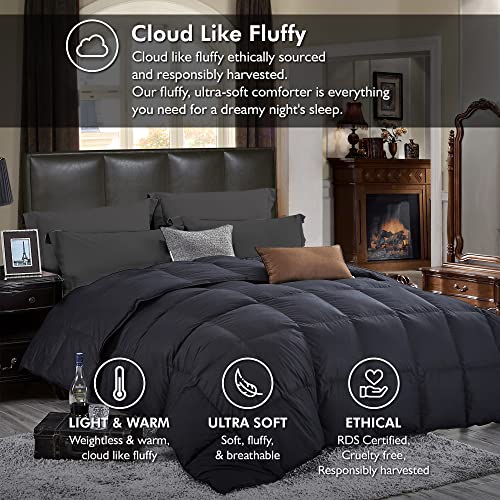 Luxurious Queen Size Goose Down Feather Fiber Comforter Duvet Insert, 100% Egyptian Cotton Cover, 60 oz. Fill Weight Comforter (Queen, White Pinch Pleat)