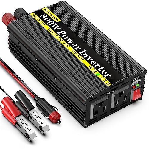 800 Watt Power Inverters for Vehicles, Car Inverter DC 12v to 110v AC Converter for Car Cigarette Lighter, Modified Sine Wave Inverters with 2 AC Outlets and 2.4A USB Ports for RV Camping