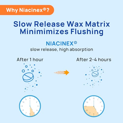 Niacin 500mg Extended Time Release Tablets Minimal to No-Flush, Vitamin B3 Supplement - Cholesterol Balance, Nicotinic Acid - Vegan, cGMP, made in The USA (1 Pack)