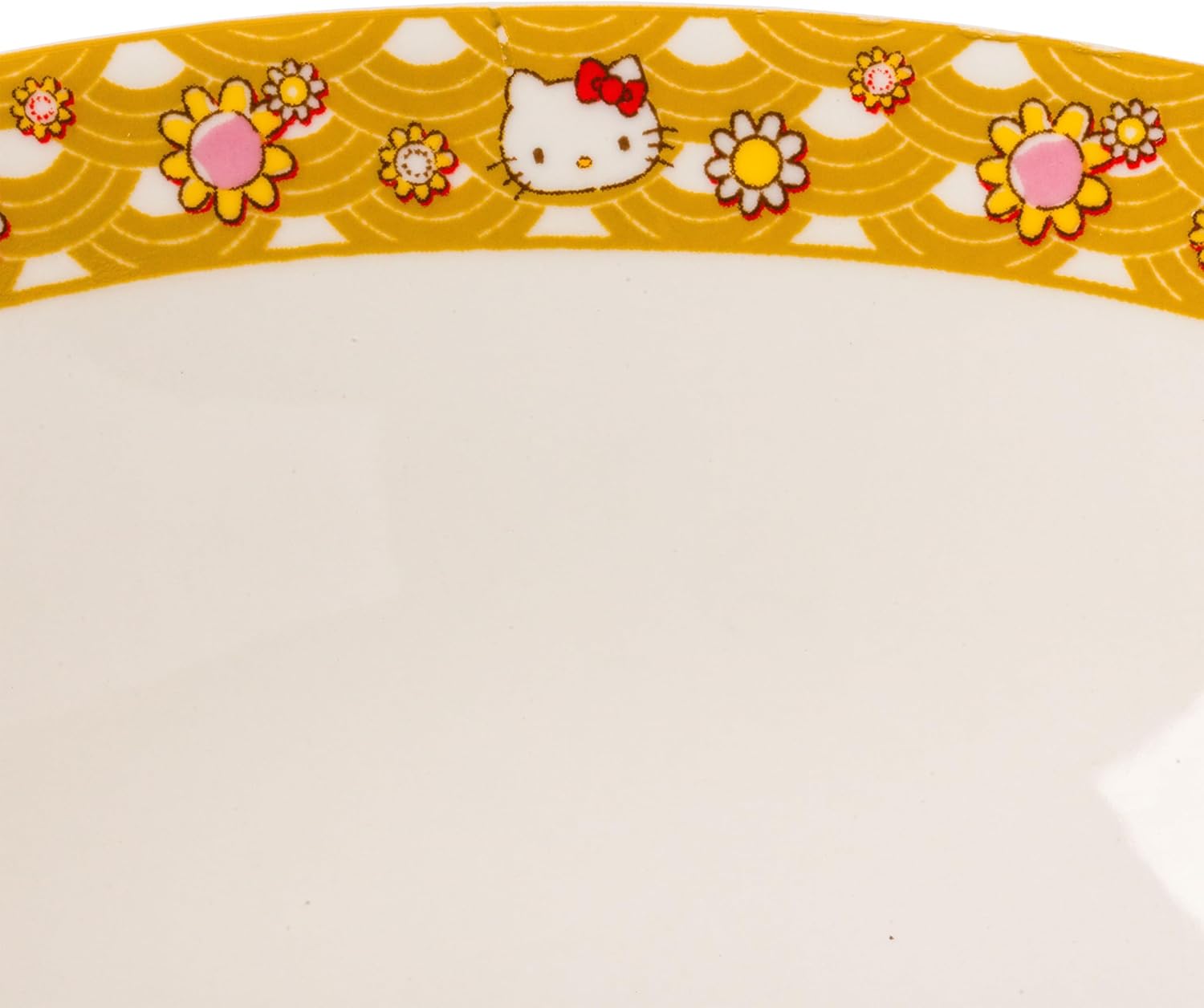 Silver Buffalo Sanrio Hello Kitty Pink and Gold Japanese Pattern with Flowers Ceramic Ramen Noodle Rice Bowl with Chopsticks, Microwave Safe, 30 Ounces